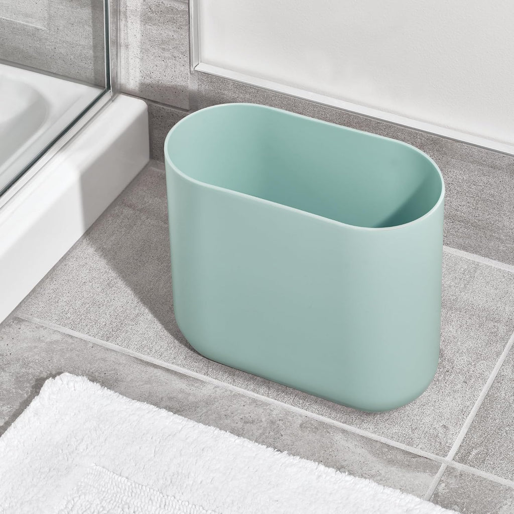 iDesign Small Slim Plastic Bathroom Trash Can, Blue, Waste Can (Pack of 2)