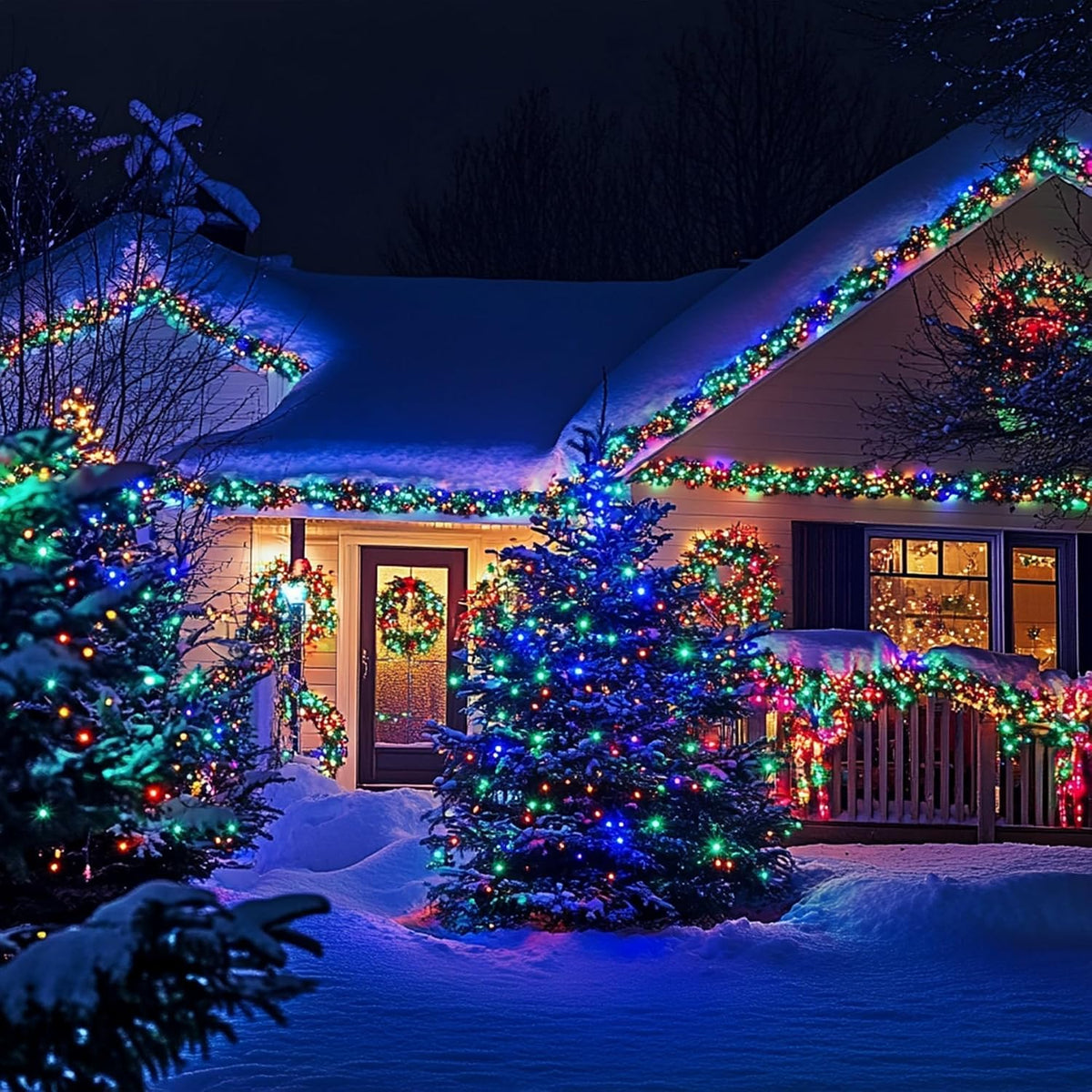 Dazzle Bright 4 Pack Battery Operated Outdoor String Lights, 50 LED 16 FT Multi-Colored Christmas Lights Green Wire with 8 Modes Timer, Outdoor Xmas Wreath Light for Christmas Holiday Decoration