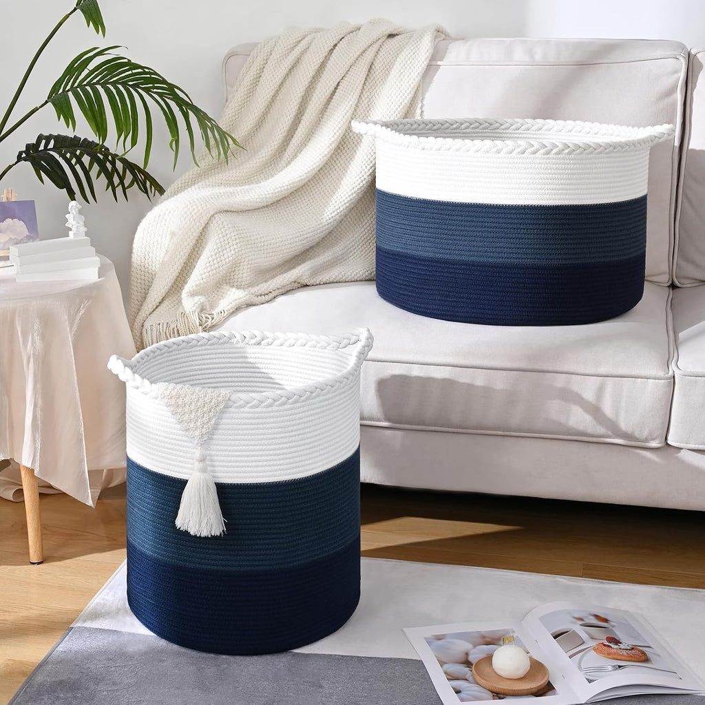 Cotton Rope Laundry Basket Hamper with Reinforced Handles