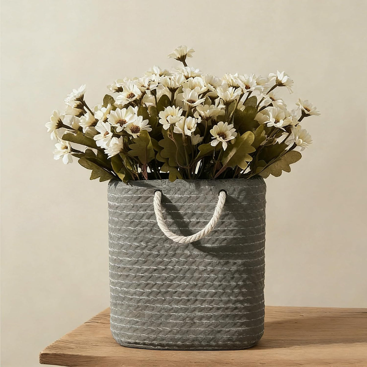Vaseking 8 inch Ceramic Modern Minimalism Creative Vase with Hanging Rope