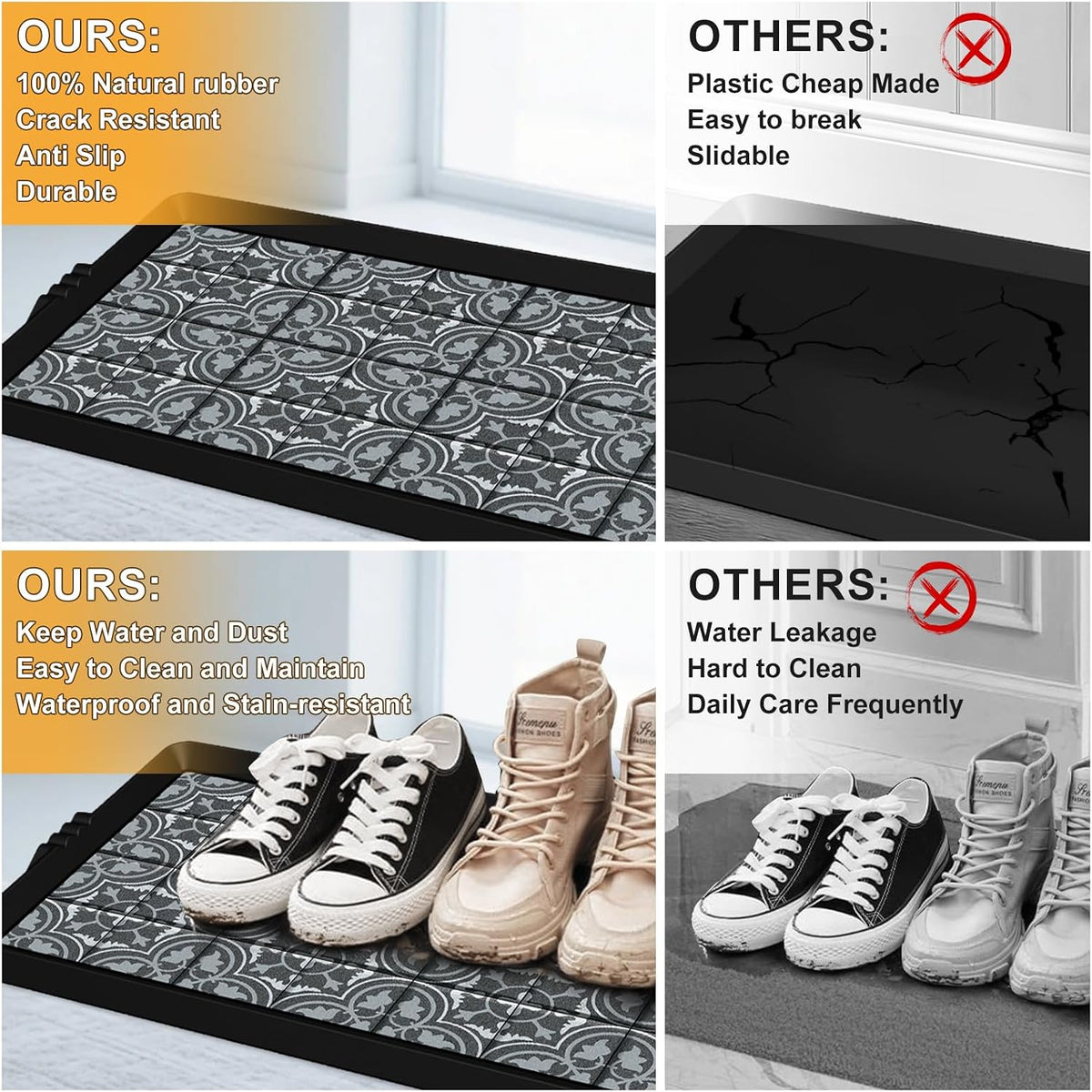 BEHERO Boot Tray Shoe Mat Decorative Patterned, Rubber Boot Matt Tray Indoor and Outdoor Use, 16" x27.5" Shoe Cleaning Mat Non-Slip, Shoe Storage Waterproof with Artistic Prints for Entryway(Gray)