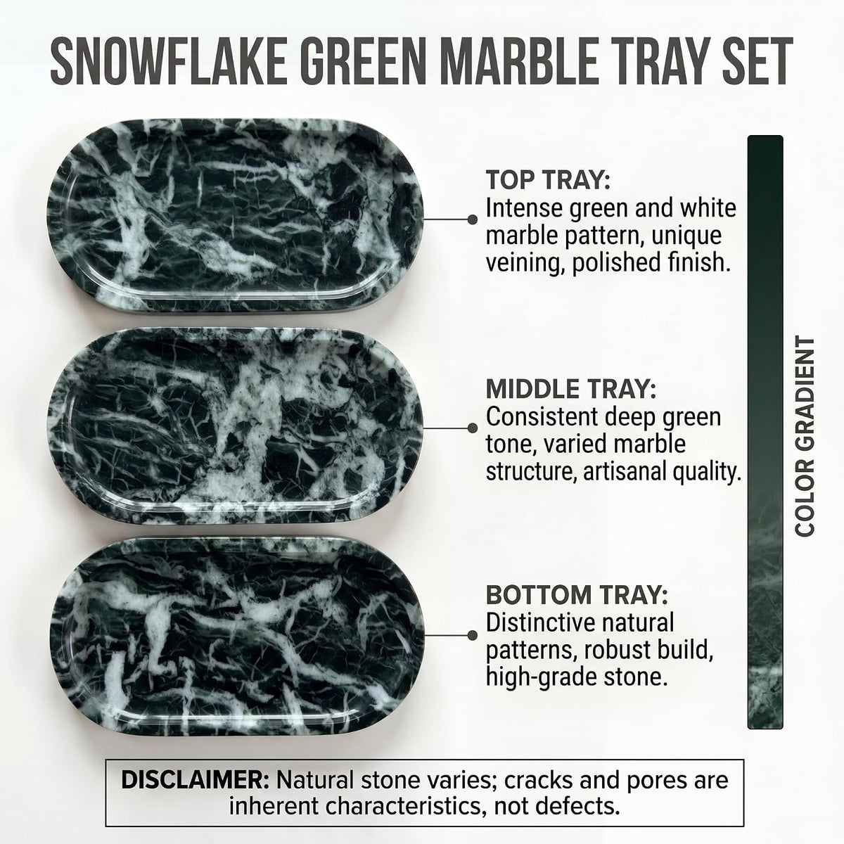 YKAJO Snowflake Green Oval Marble Tray, 11.8x5.9 Vanity Perfume Organizer