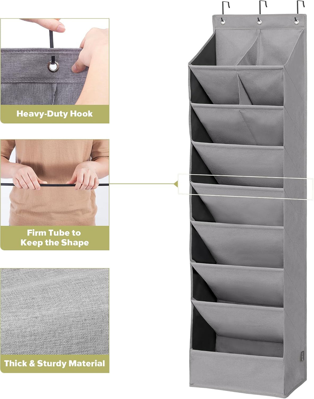 Over Door Organizer with 10 Extra Large Pockets, 23 Pairs Shoes Large Capacity Hanging Storage Organizer for Shoes, Diapers, Dark Grey, 8 Layers, 2-Pack