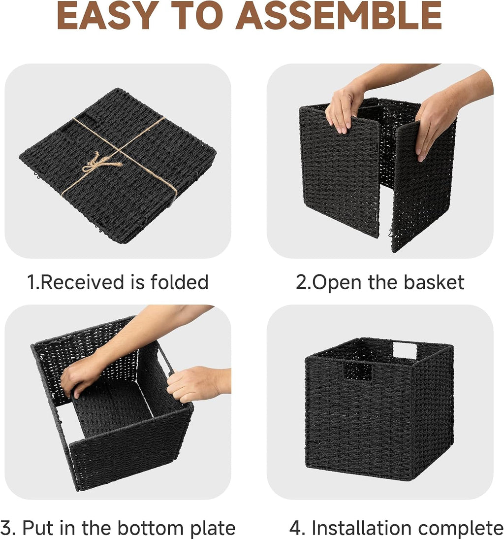 StorageWorks 13 inch Black Wicker Basket for Storage, Foldable Black Basket