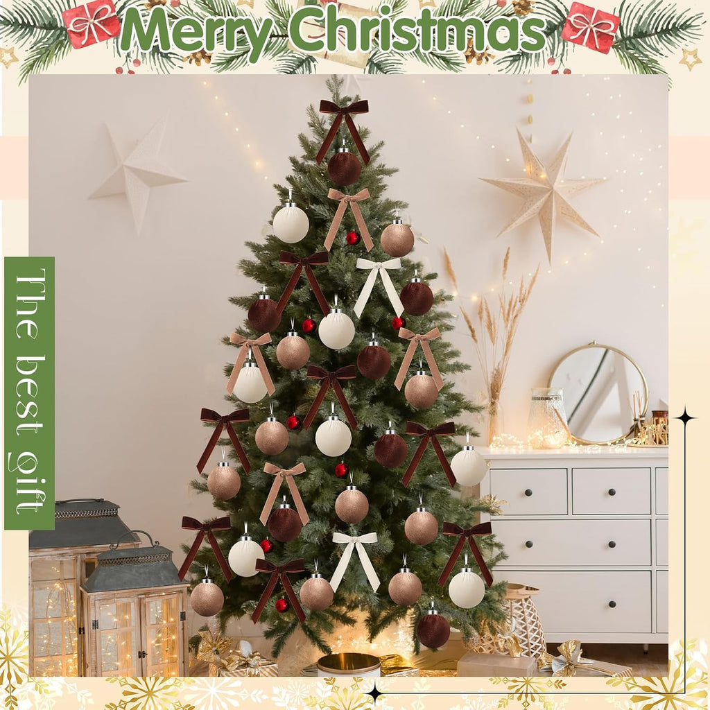 Wettarn 30 Sets Velvet Christmas Ornaments Balls & Bows, Classic Neutrals