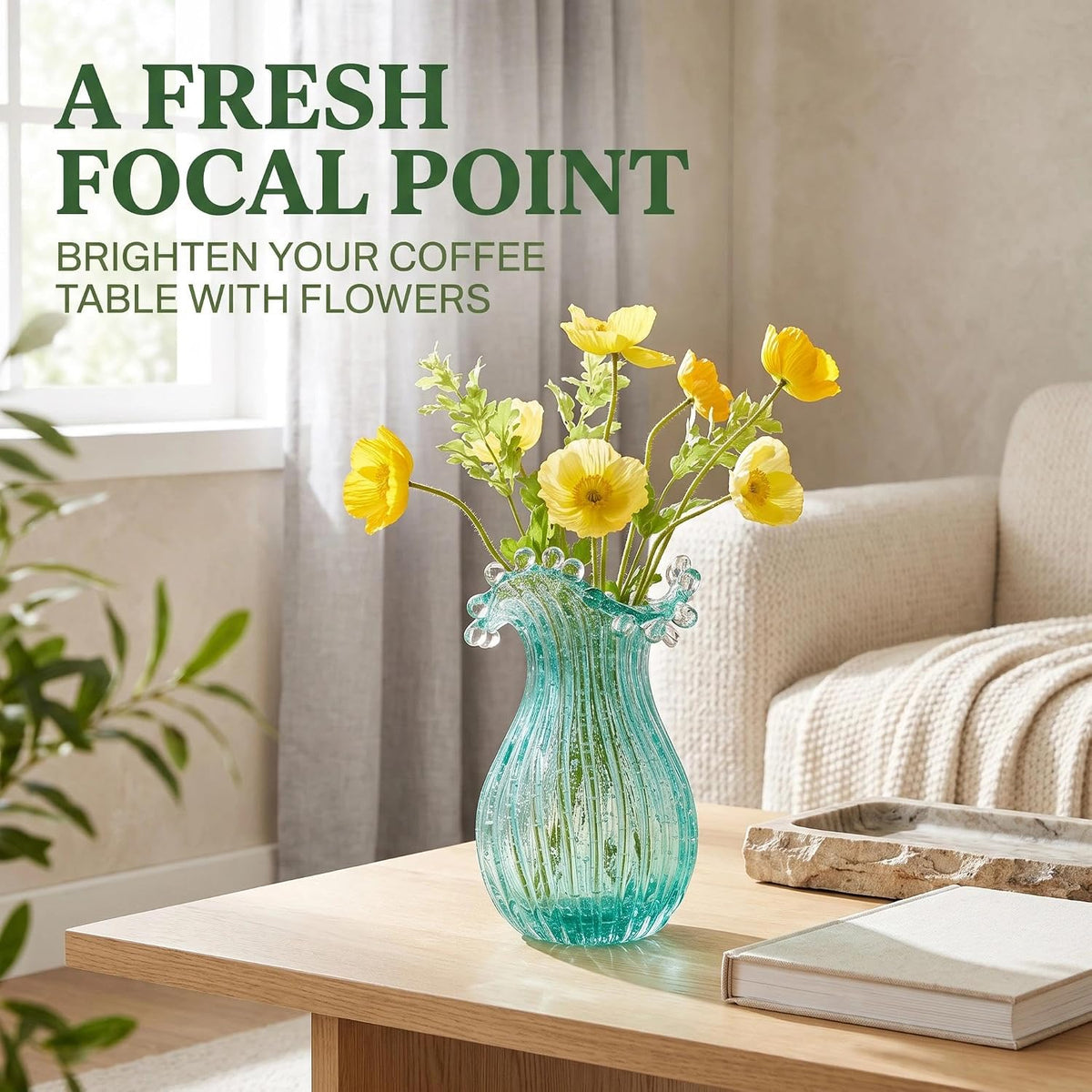 QFkris Luminous Blown Glass Vase for Flowers Decorative Centerpieces