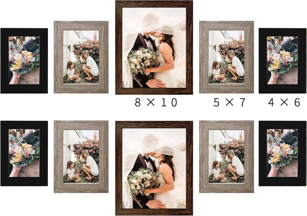 LUCKYLIFE Gallery Wall Frame Set, Picture Frames Collage 10-Pack for Wall or Tabletop with 8x10 5x7 4x6 Frames in 3 Different Finishes