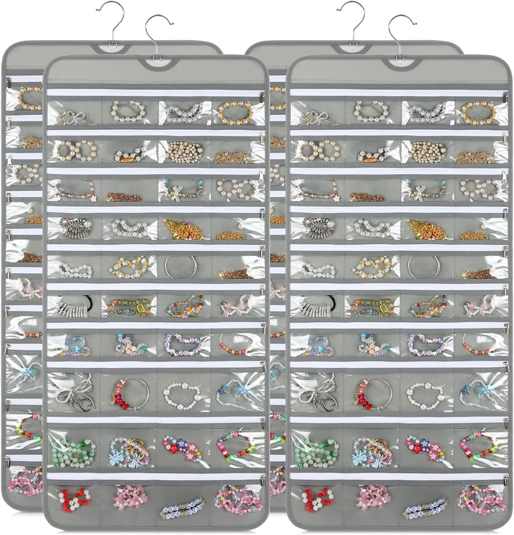 2 Pack Hanging Jewelry Organizer with 80 Zippered Pockets, Dual-Sided Dustproof Foldable for Travel, Accessories Organizer for Holding Jewelries, Earring Organizers and Storage