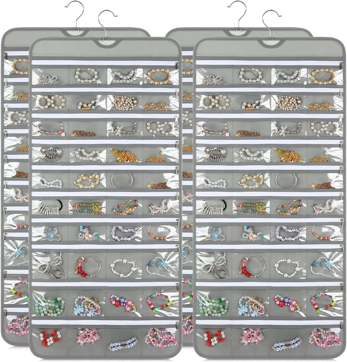 2 Pack Hanging Jewelry Organizer with 80 Zippered Pockets, Dual-Sided Dustproof Foldable for Travel, Accessories Organizer for Holding Jewelries, Earring Organizers and Storage