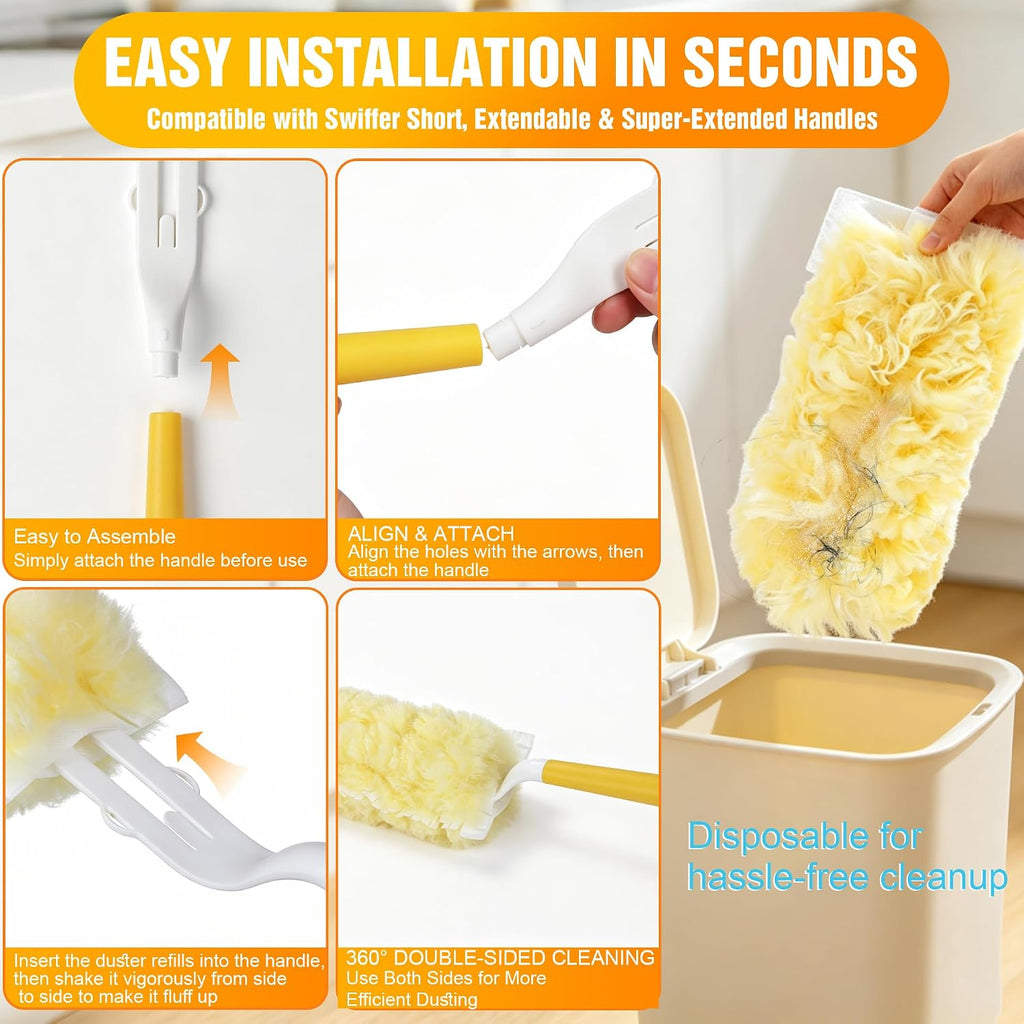 60PCS 360° Heavy Duty Duster Refills Compatible with Swiffer with 1 Handle
