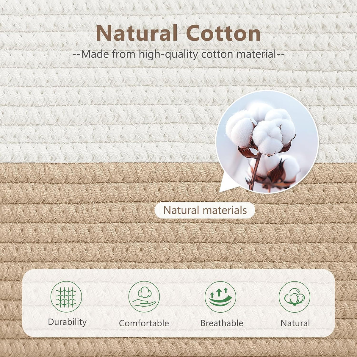 ECDYQXVU 15x10x9 Woven Cotton Rope Storage Basket, Leather Handles 1 Pack
