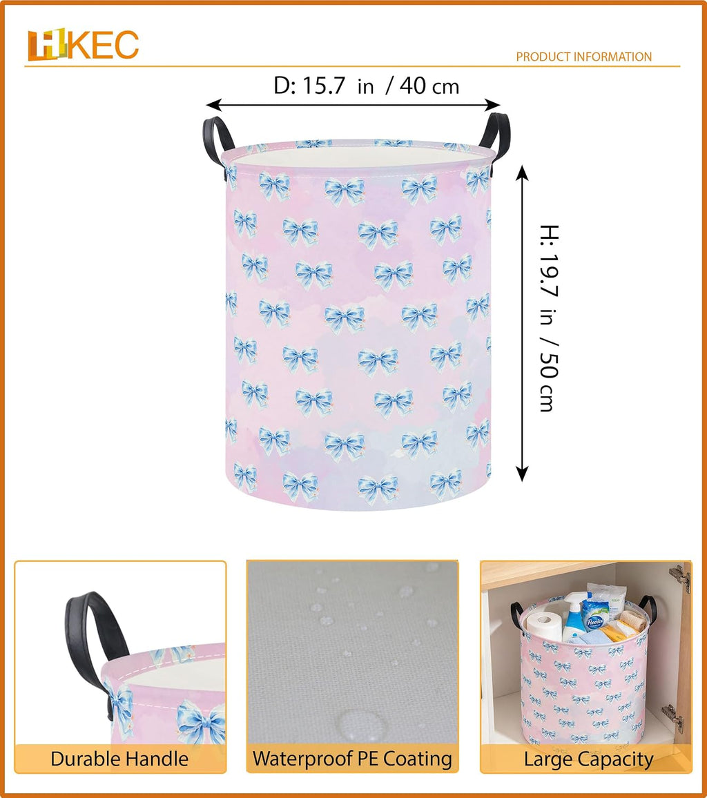19.7" Laundry Basket,Dirty Clothes Hamper,Waterproof Storage Bin,Room Decor,Gift Baskets(Dreamy Blue Bow)