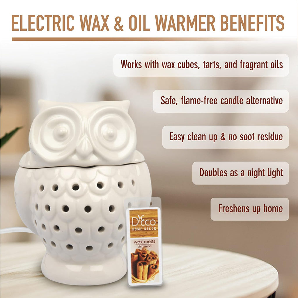 D'Eco Owl Electric Wax Melt & Candle Warmer with 4 Fragrance Cinnamon Cubes