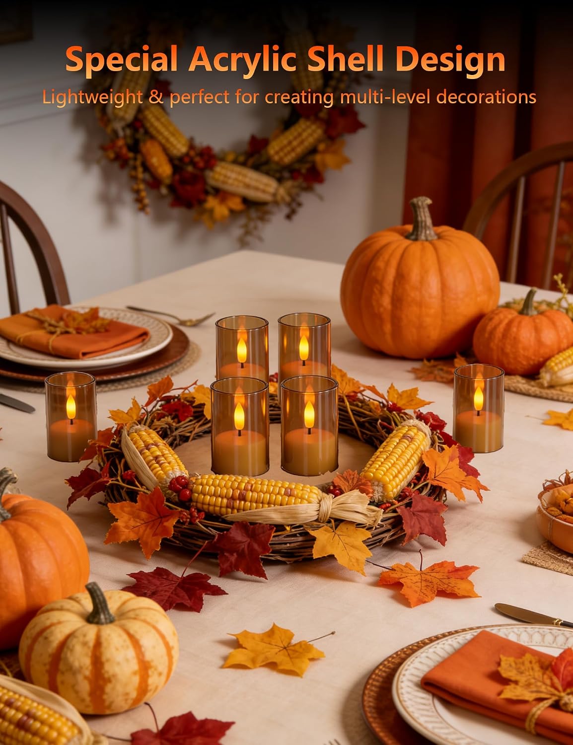 Rechargeable Flameless Tea Light Candles with Remote Timer,Amber Acrylic LED Votive Candles,USB-C Fast Charging,60+ Hour Runtime,Dimmable Flickering&Steady Glow for Home,Wedding,Holiday Decor,6 Pack