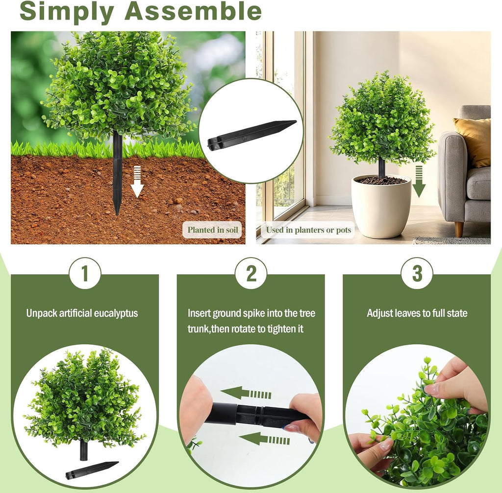 RECUTMS Artificial Eucalyptus Topiary Ball Tree with Ground Spike 1Pc 22In
