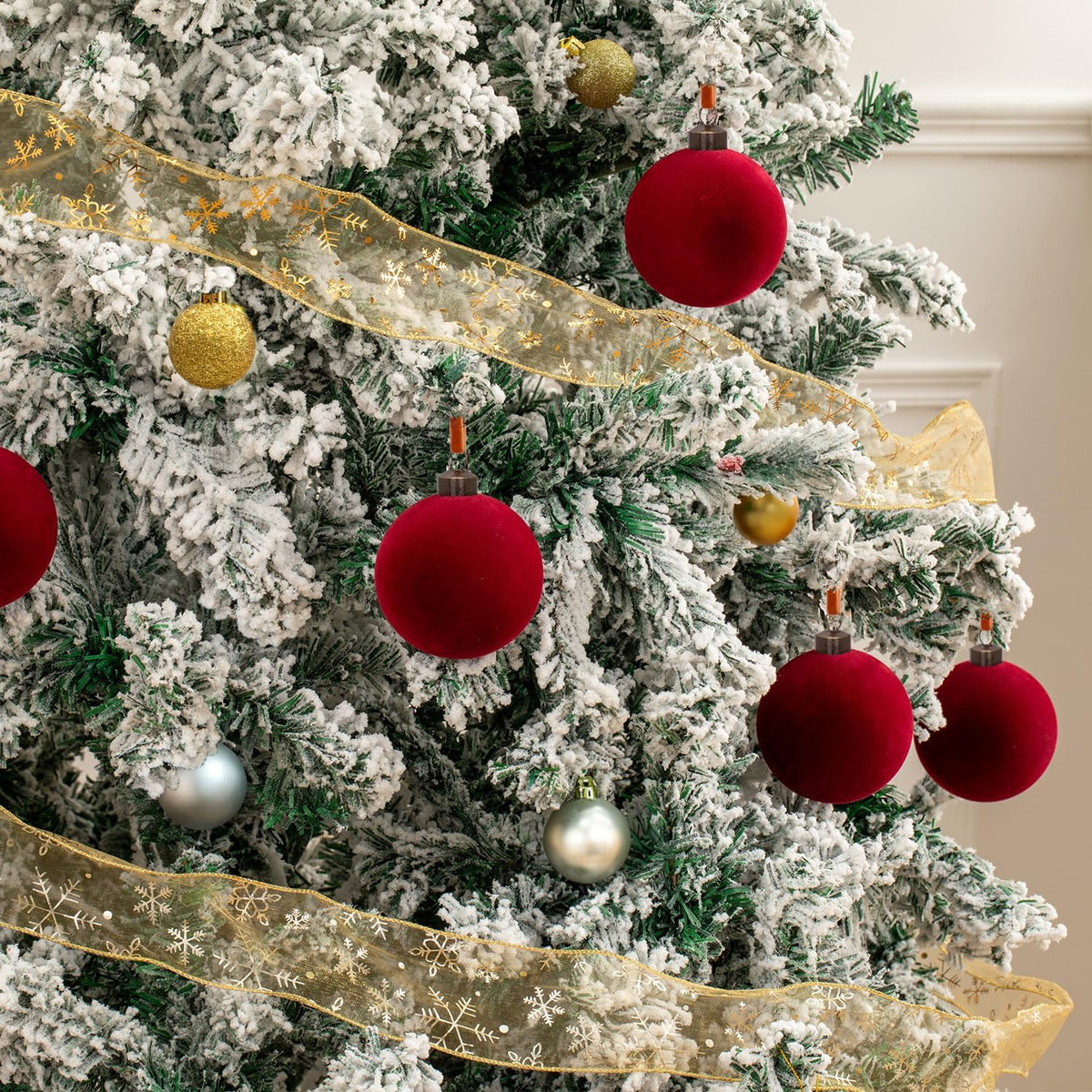 3.15" Burgundy Velvet Christmas Ball Ornaments Set, 16 pcs Flocked Red Xmas Tree Decoration, Large Shatterproof Decorative Hanging Balls for Party Holiday Wreath Garland Home Décor