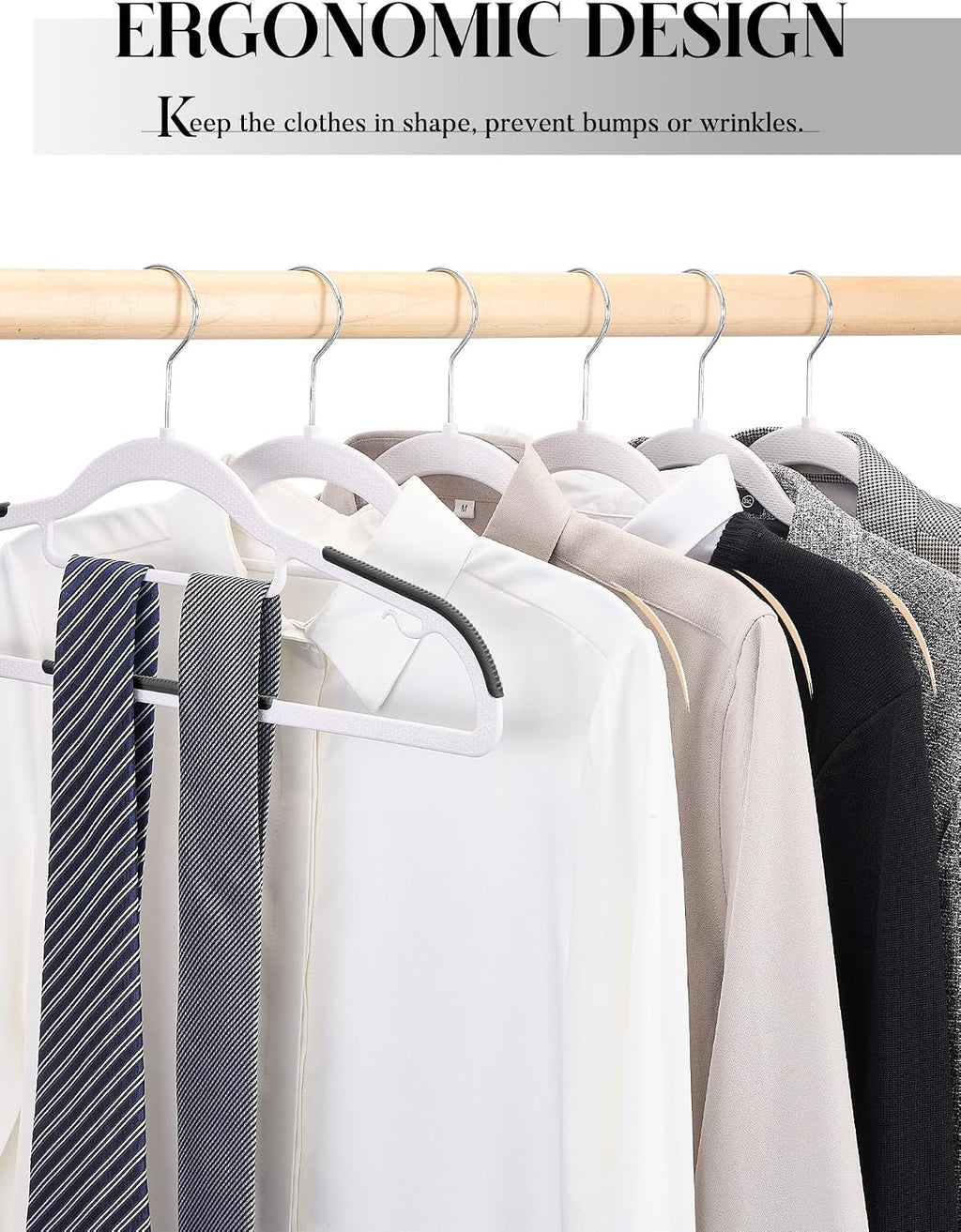 HOUSE DAY Slim Plastic Hangers 100 Pack, Non Slip White Clothes Hangers