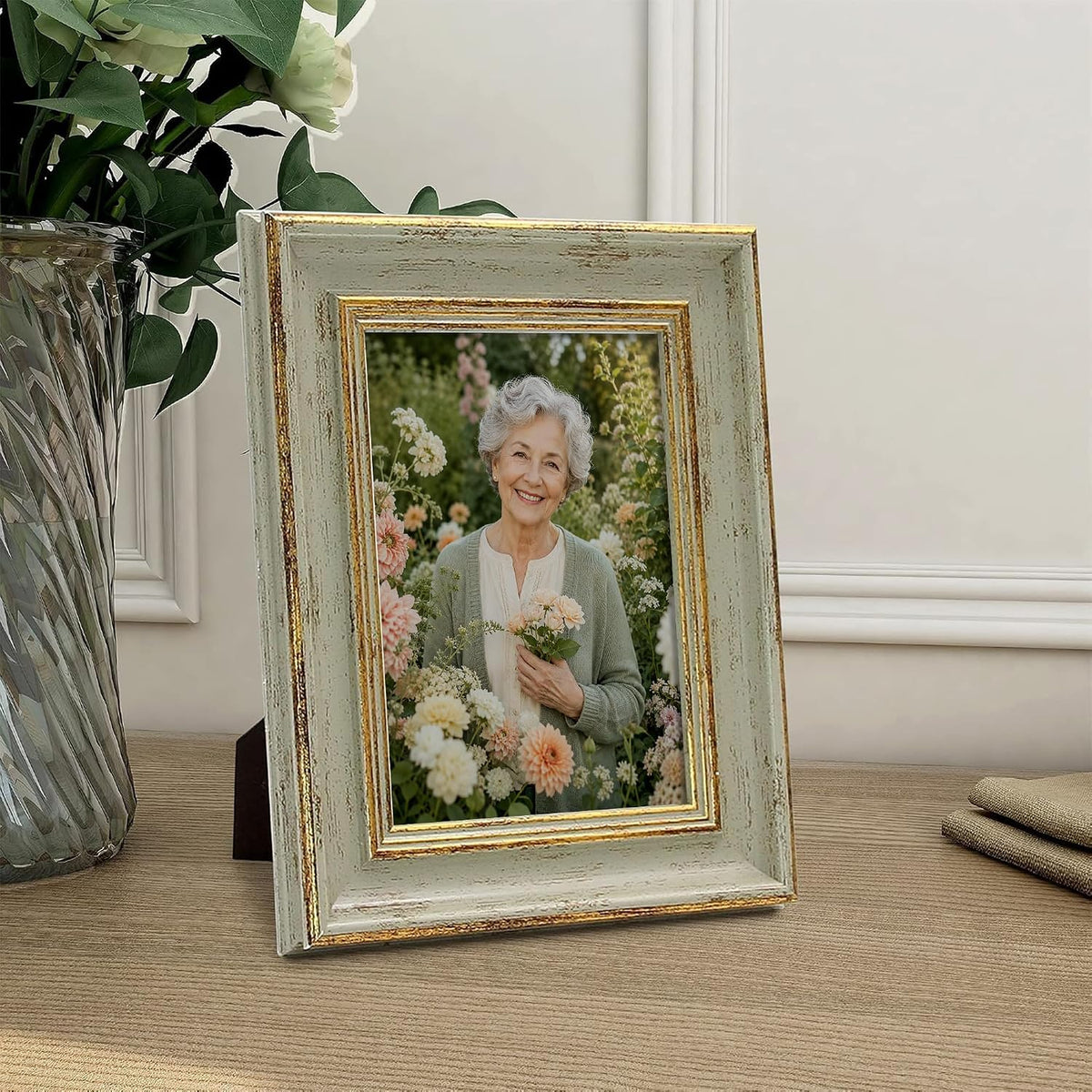 Sapowerntus Vintage 5x7 Picture Frame Gold Line Sage Green Photo Frames