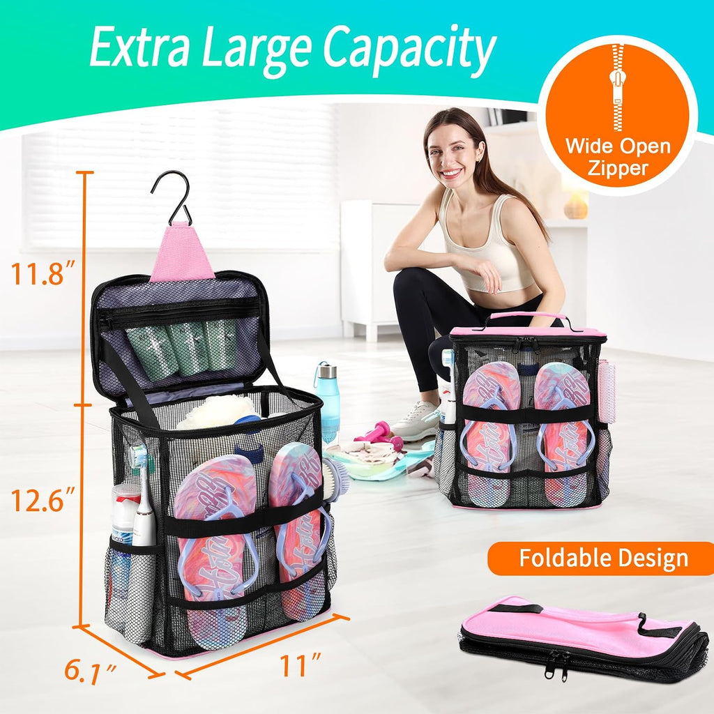 Dorm Room Essentials for Girls, Mesh Shower Caddy Hanging, Large Capacity Toiletry Bag for Women, Quick Dry Shower Bag for Camping, Cruise, Travel Essentials, Christmas Birthday Gifts for Women Girls