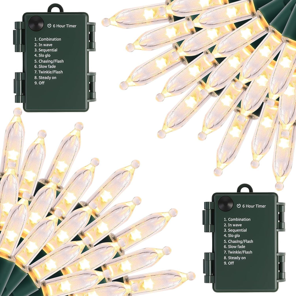 2 Pack Battery Operated Christmas Lights, Total 100LED 32FT Christmas Lights Outdoor, Waterproof Mini String Lights with 8 Modes, Decorations for Indoor Patio Garden Party Decor (Warm White)