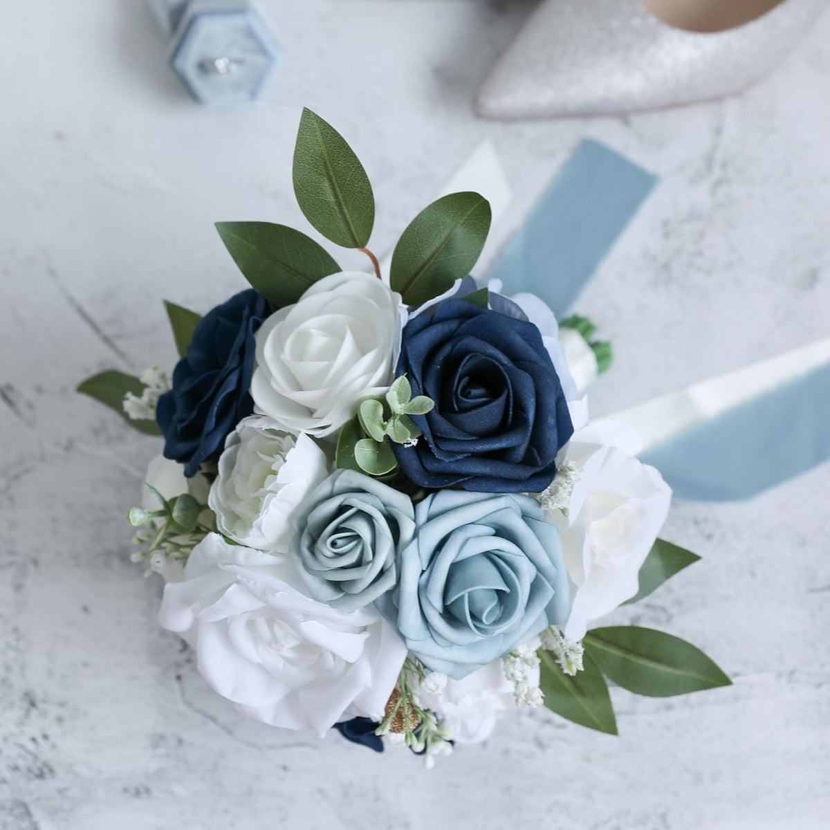ponatia Dusty Blue Wedding Bouquets for Bride Bridesmaid