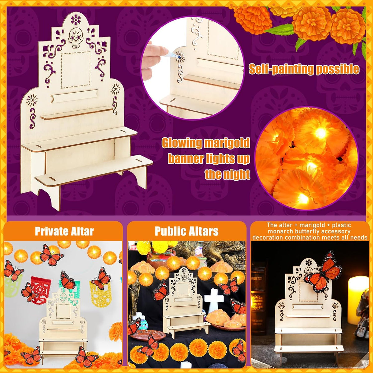 Jetec 28 Pcs Dia De Los Muertos Altar Kit 10" Day of The Dead Decor, Arched