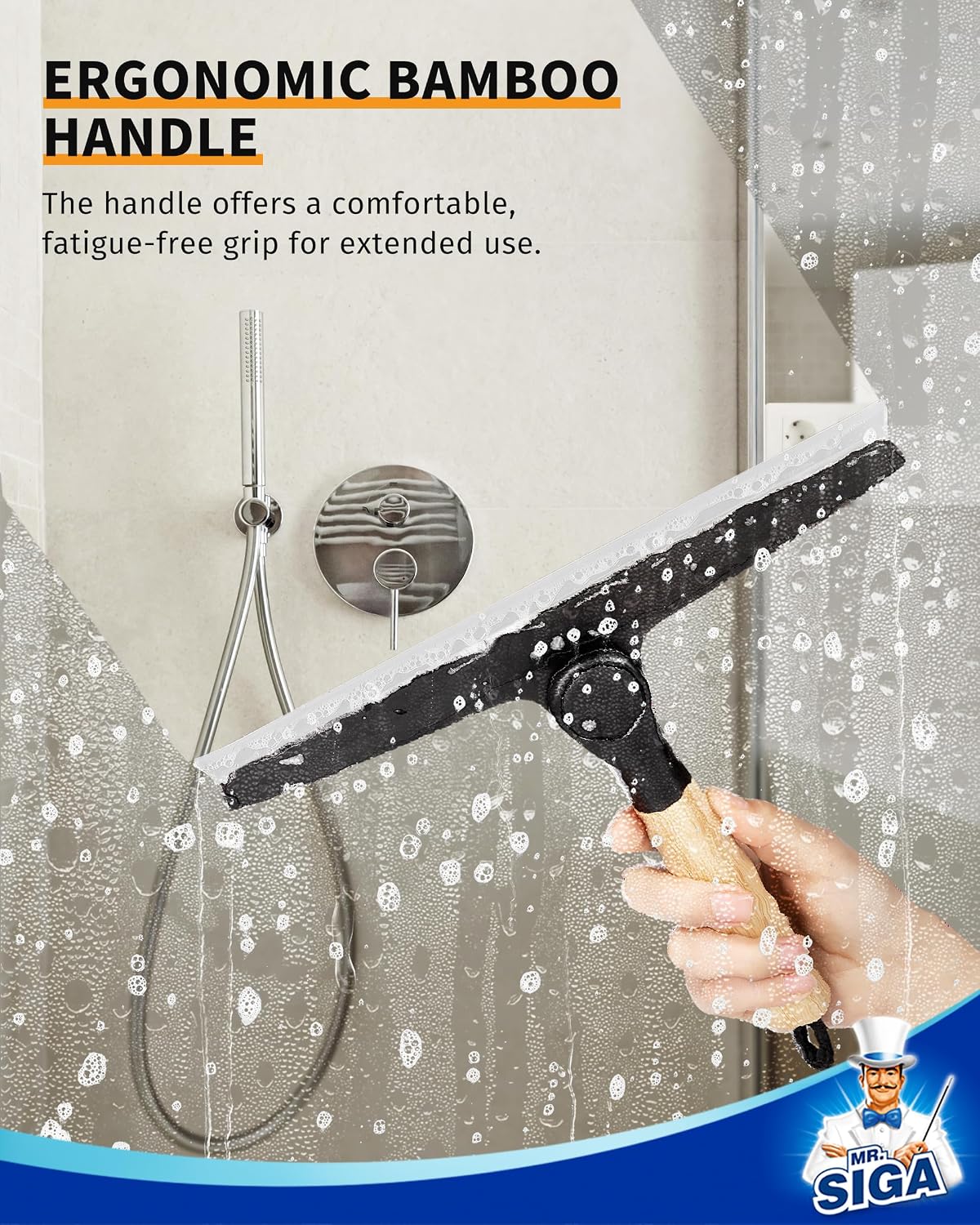 MR.SIGA Silicone Squeegee for Shower Door, Mirror, Glass, 10 inch, Black