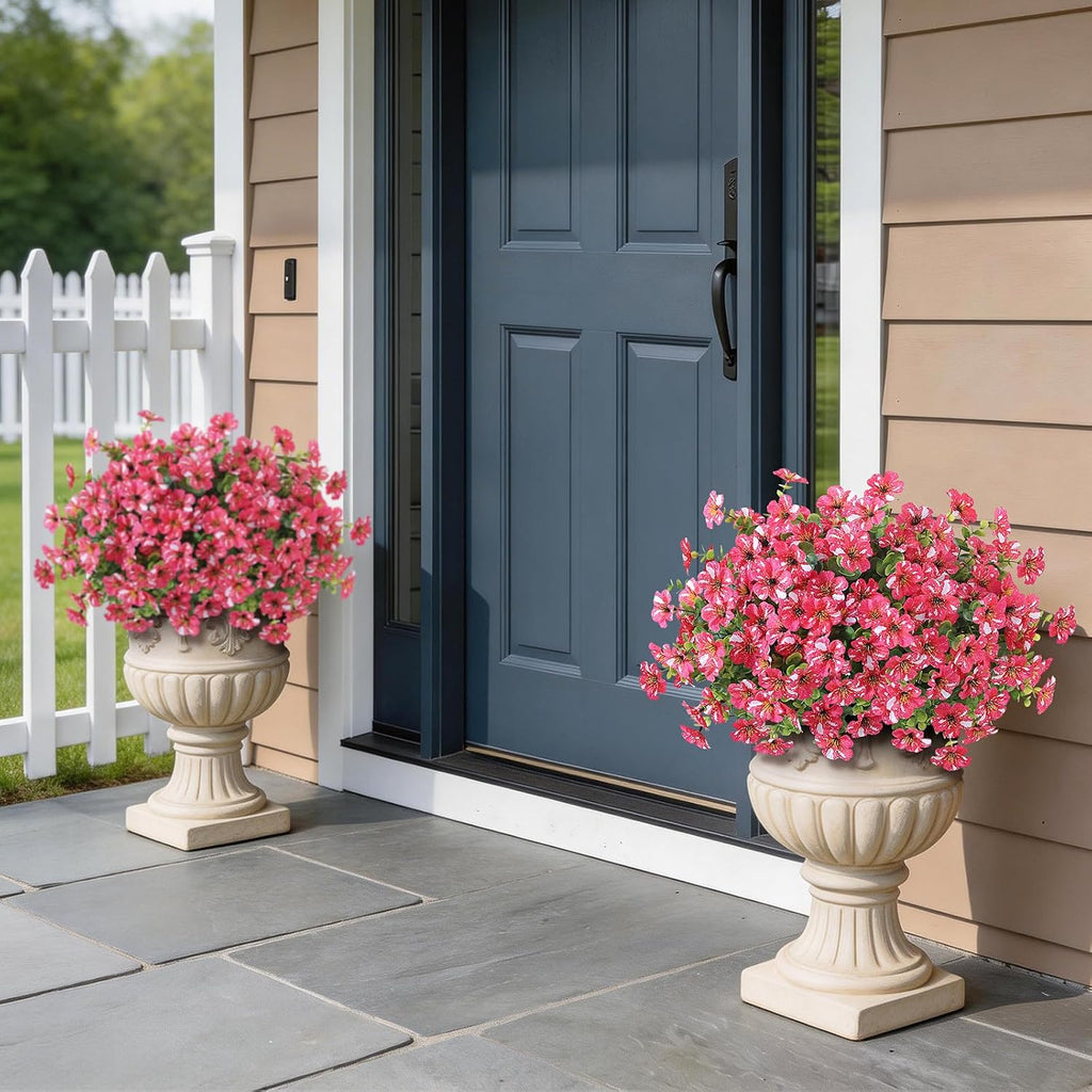 2Set Artificial Eucalyptus Flower Topiary Tree for Front Porch(Rose Red)