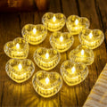 AVEKI 12 Pack Crystal Flameless Tea Lights Candles Battery Operated, Heart-Shaped Flameless Tealight Candles for Halloween Christmas Wedding Party Home Decor (Heart)