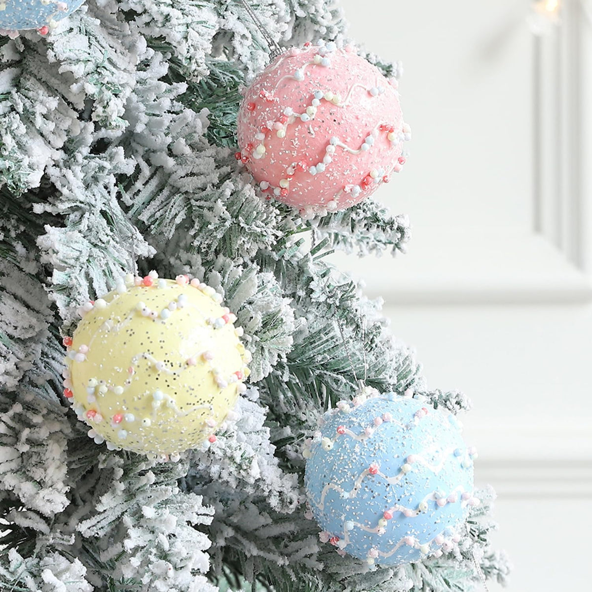 12 Pcs Pastel Glitter Foam Christmas Ornaments, Shatterproof Hanging Balls