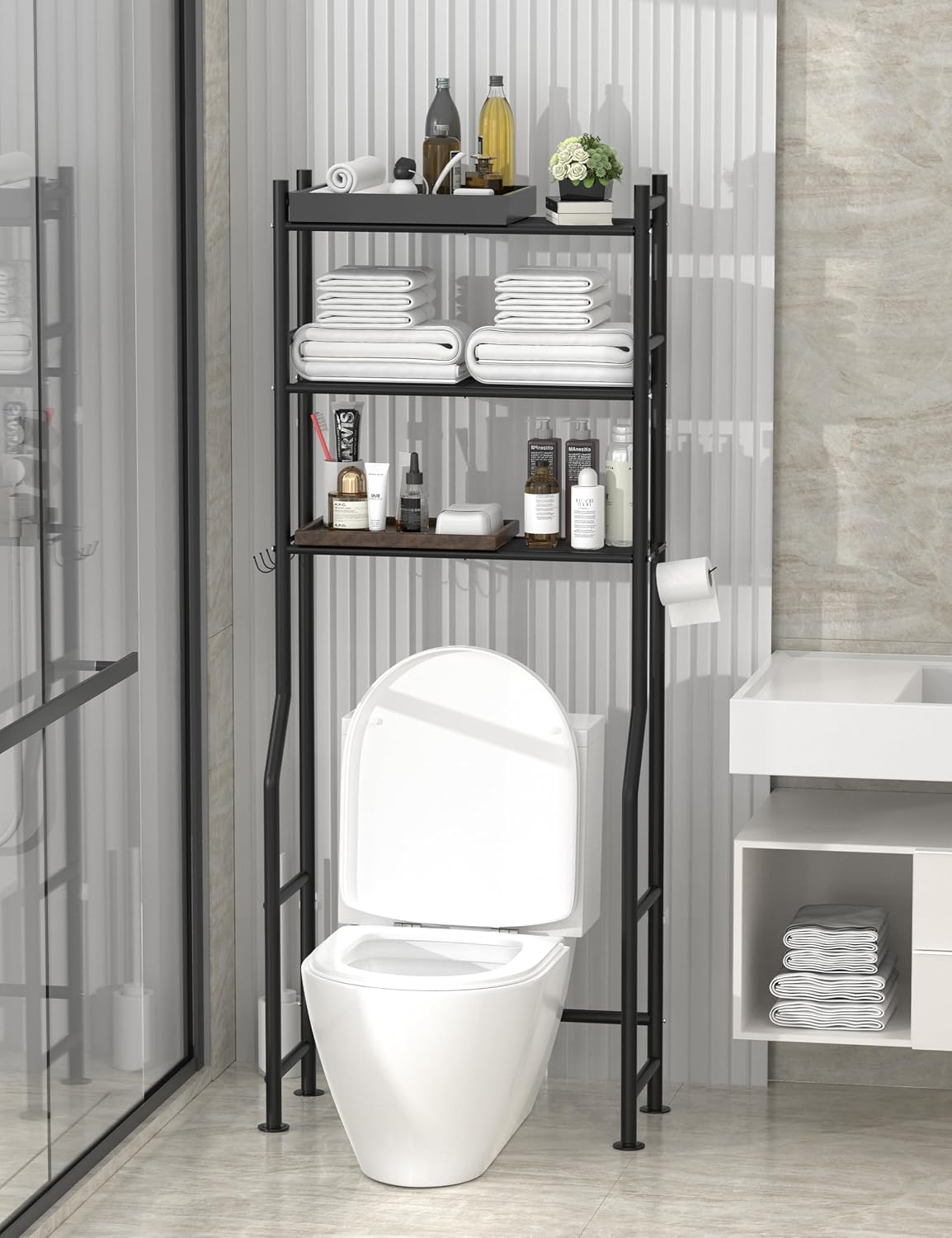 Livilord 3-Tier Over Toilet Storage, Anti-Tip, 64" H, Black