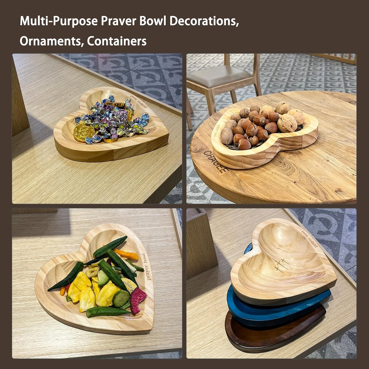 Heart Prayer Bowl Wooden, Handcrafted with 24 Cards, Prayer Dough Bowl Religious/Christmas/Easter/Thanksgiving Day Gifts