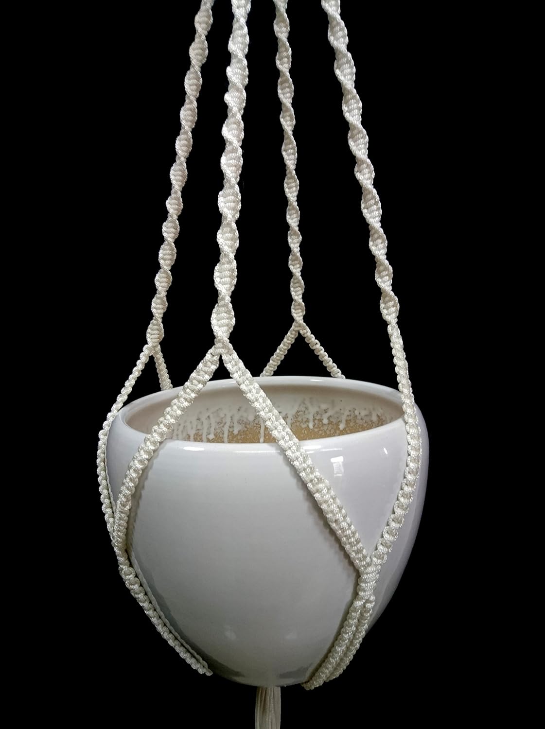4 Legs Polypropylene Fiber Rope Macrame Plant Hanger Hanging Planter Holders Black& White Color, 48-inches for 10-12" Pot (White)