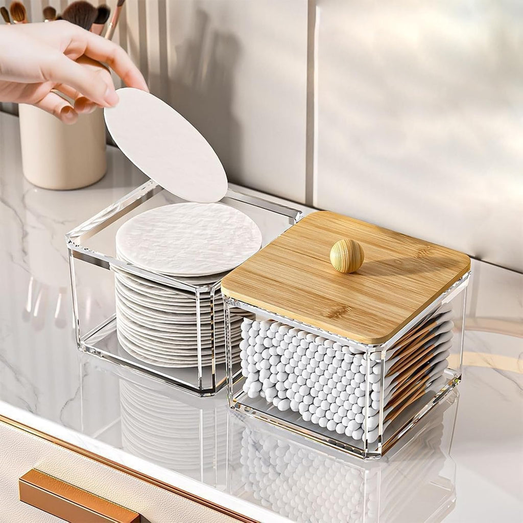 2 Pack Qtip Holder, Acrylic Bathroom Organizer Canister with Lid