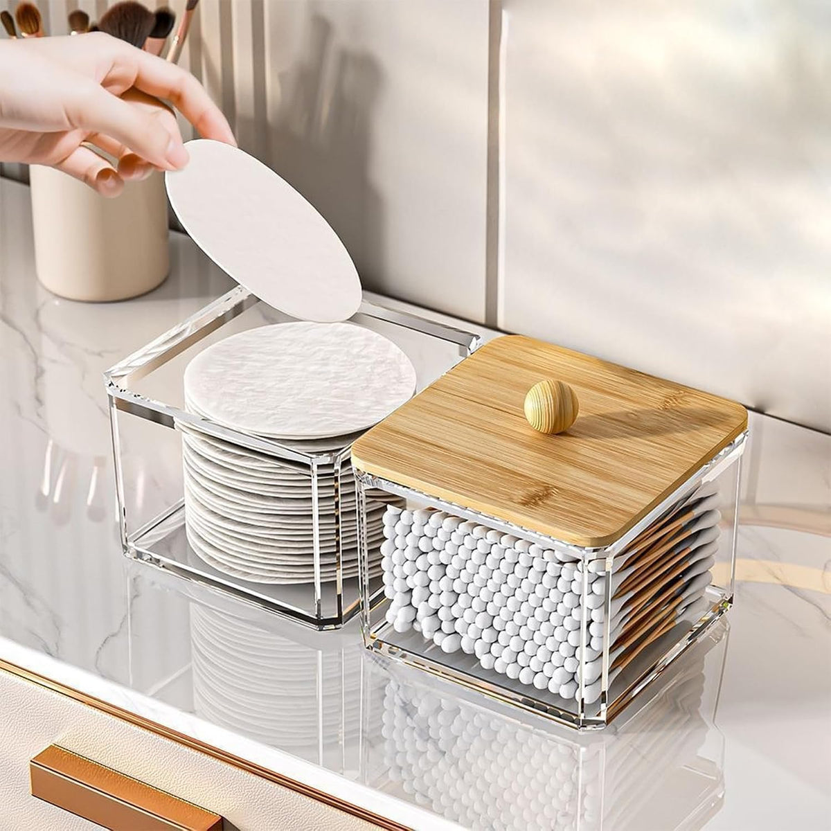 2 Pack Qtip Holder, Acrylic Bathroom Organizer Canister with Lid