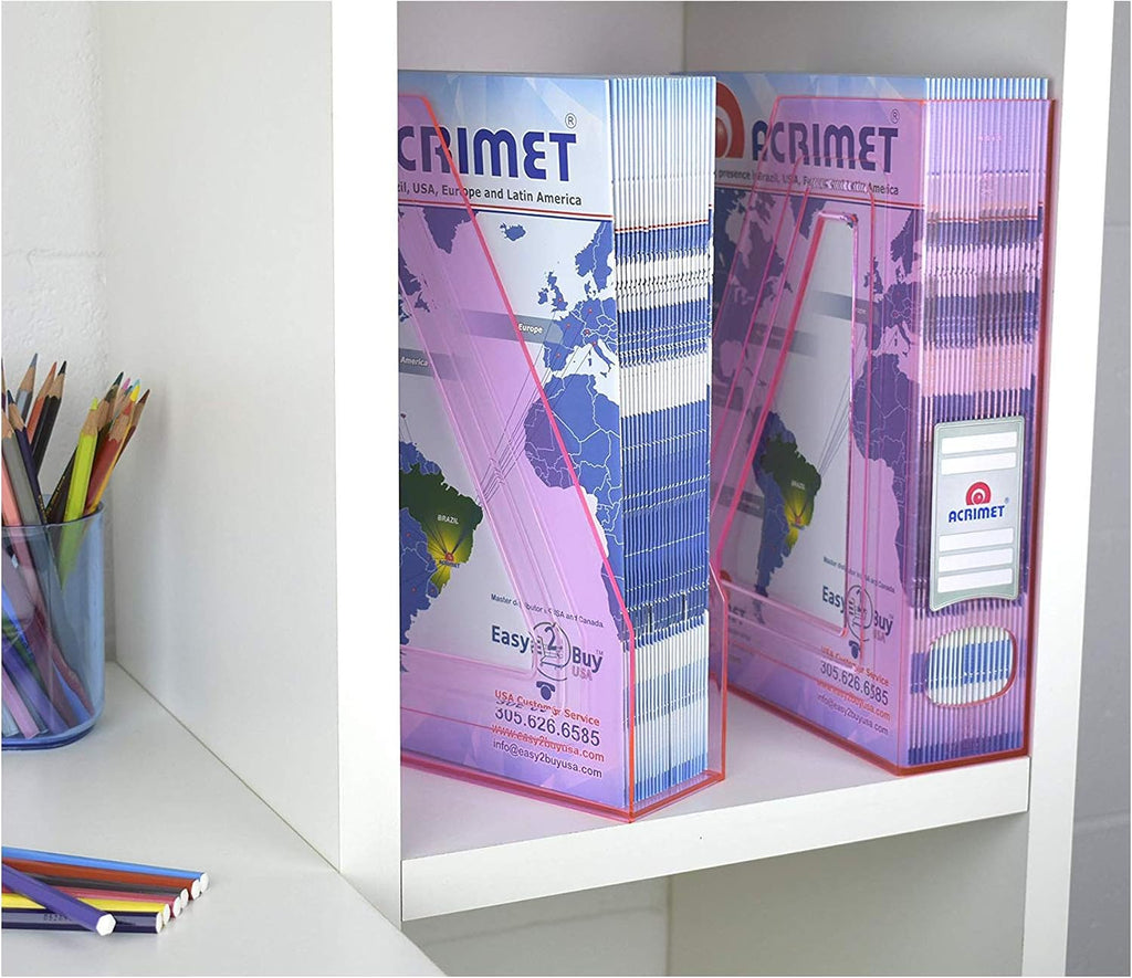 Acrimet Magazine File Holder, Vertical Desk Organizer, Clear Pink, 2 Pack