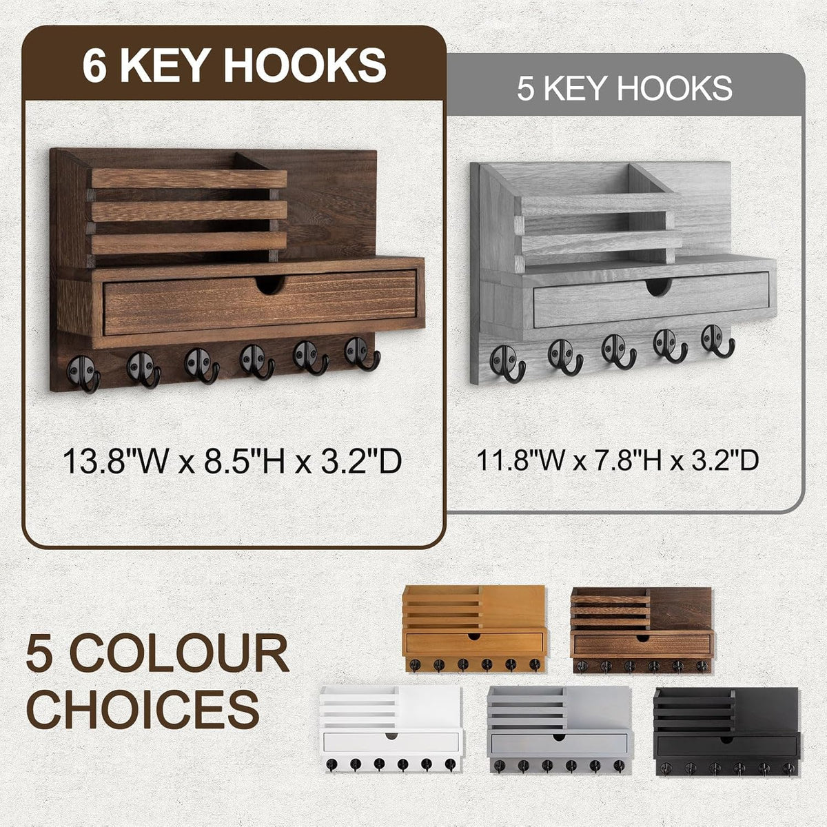 Key Holder Wall Mount, Mail Holder with Storage Drawer