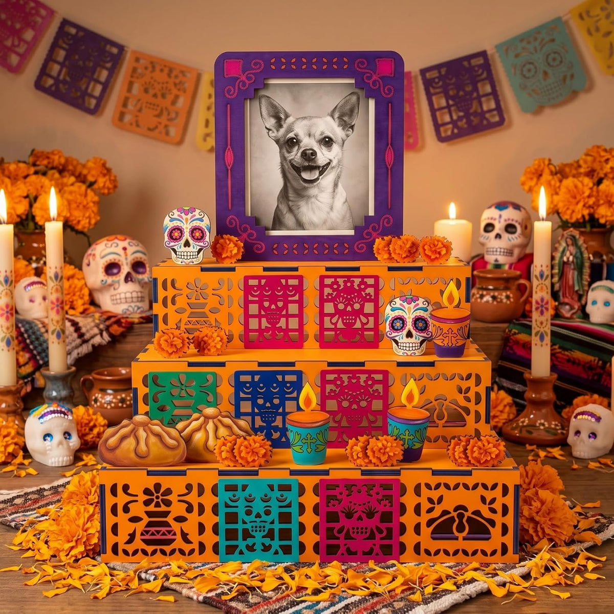 Geelin Dia De Los Muertos Ofrenda Altar Wooden Shadow Box, Classic