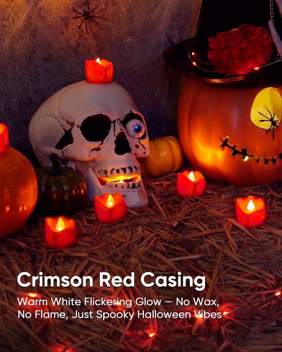 Homemory 48Pcs Halloween Red Dripping Flameless LED Candles,1.58"x 1.2"