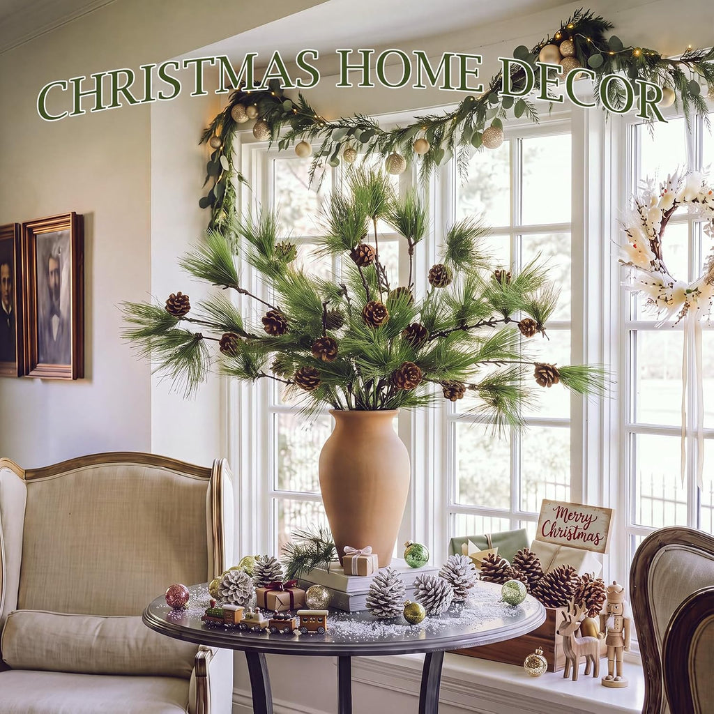 Wavwavw 6 Pcs 25.5 Inch Christmas Artificial Pine Branches with Pine Cones