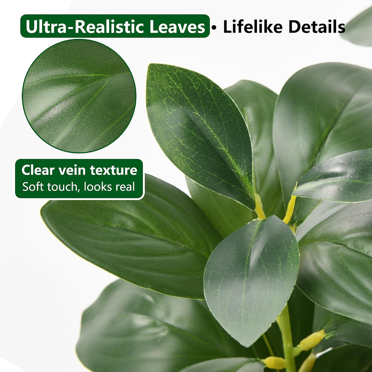 florisso Fake Plants Artificial Plants Indoor, Faux Potted Plants Indoor Artificial Succulents with Fig Leaf Look Real Greenery with Planter for Office Desk Coffee Table Home Decor(Black White)