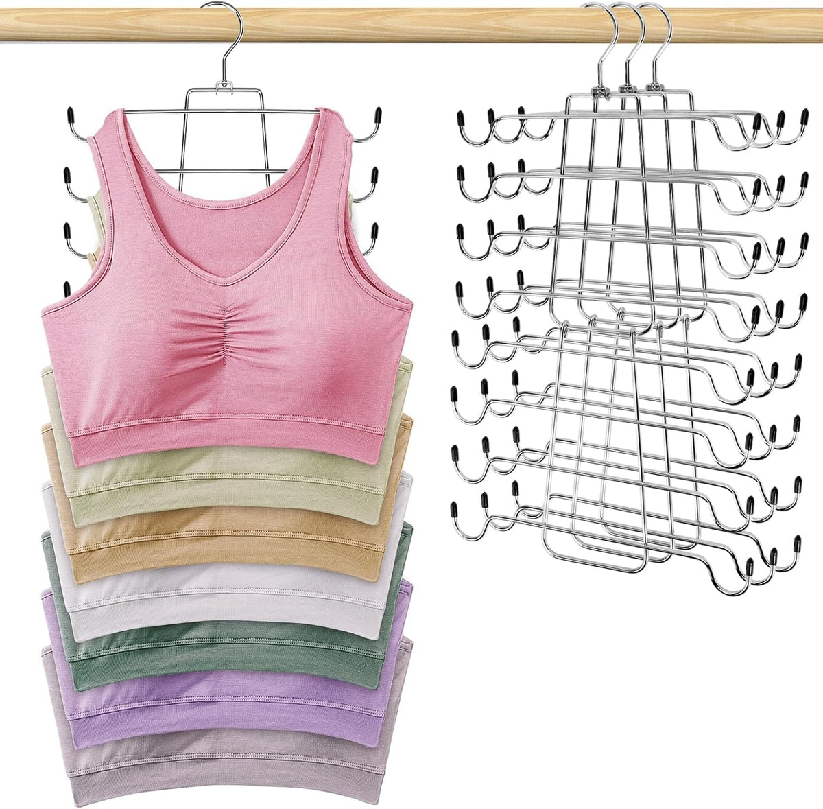 POZEAN Pants Hangers with Clips for Women, Adjustable Heavy Duty Skirt Hangers, Space Saving Non-Slip Shorts Jeans Trousers Clothes Hangers