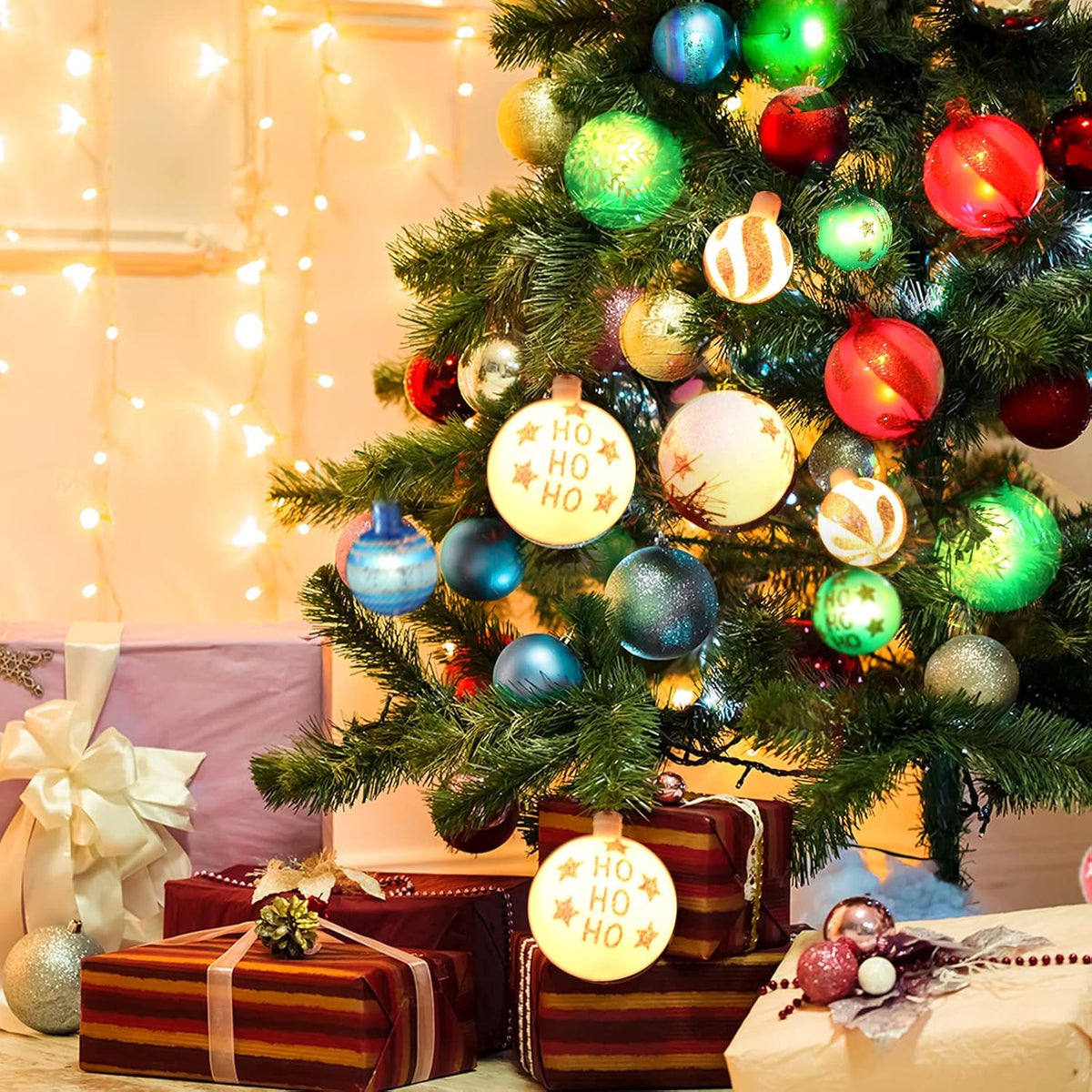 AIRIVO Christmas Tree Lights Ornaments, 28ft 25 Bulb Christmas String Lights Indoor, Christmas Lights Plug in Expandable Wire, Ornaments for Christmas Tree Decorations