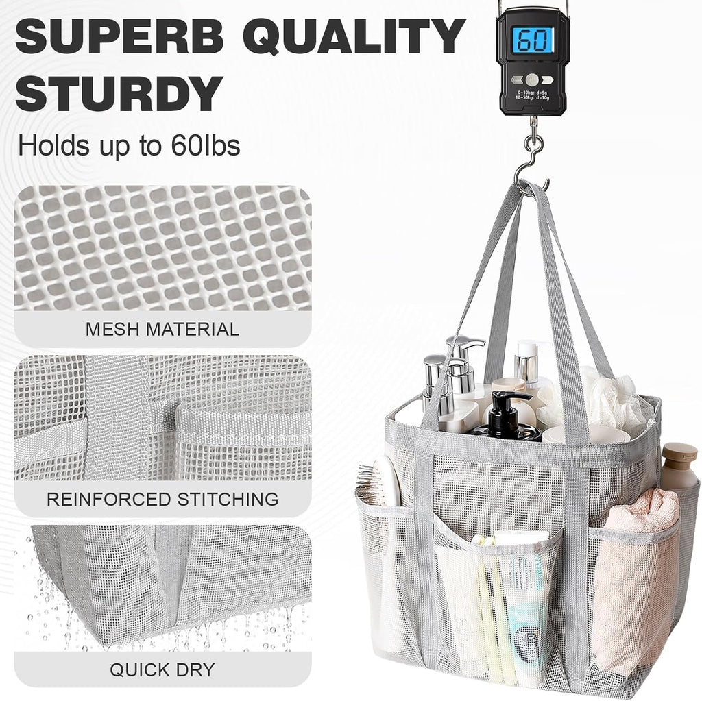 Mesh Shower Caddy Portable with Zipper for College Dorm Essentials Grey