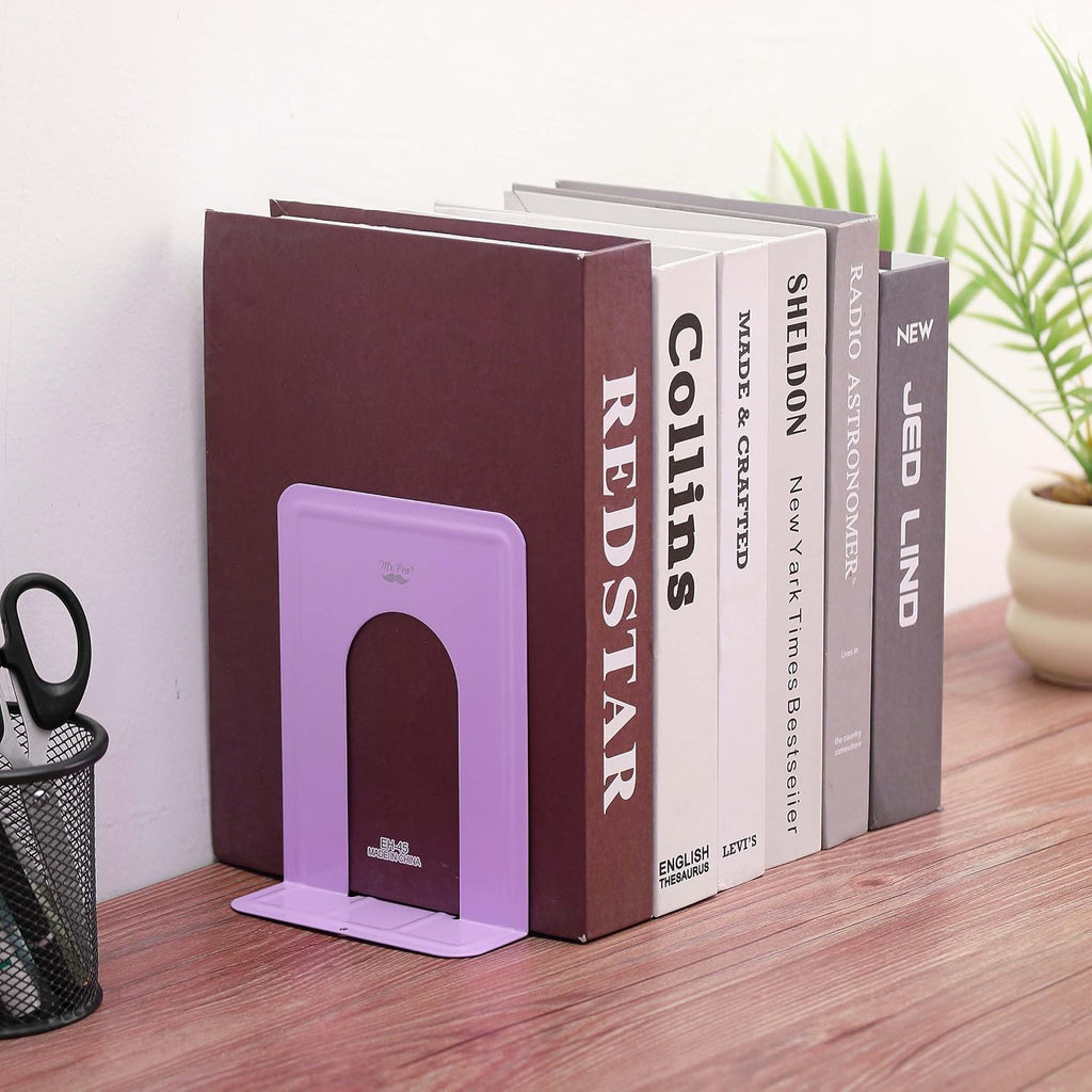 Mr. Pen- Book Ends, 4 Pack, Purple, Heavy Duty Metal Bookends for Shelves
