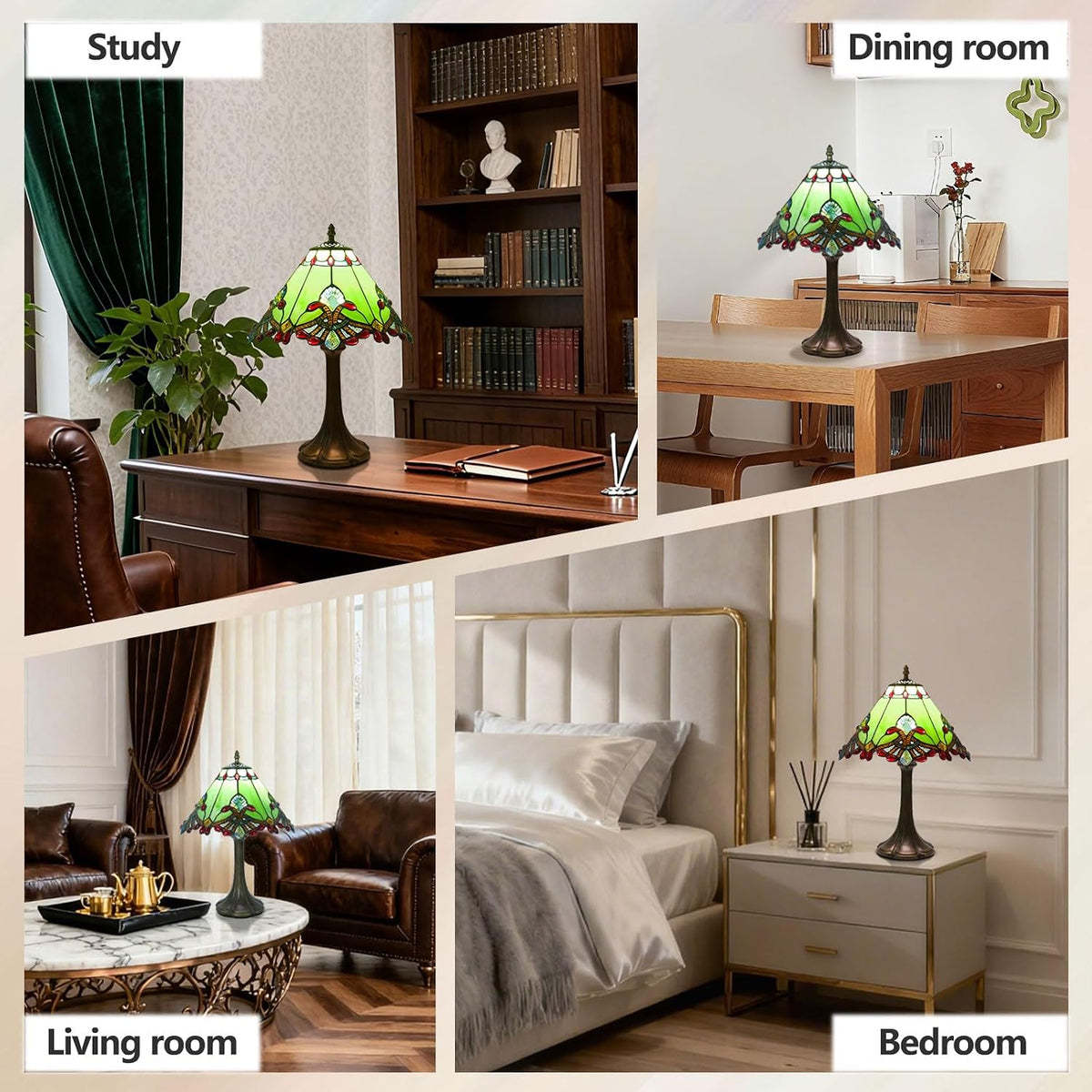 Tiffany Style Lamp,Green,Remote Brightness & Temp Control,12 Inch
