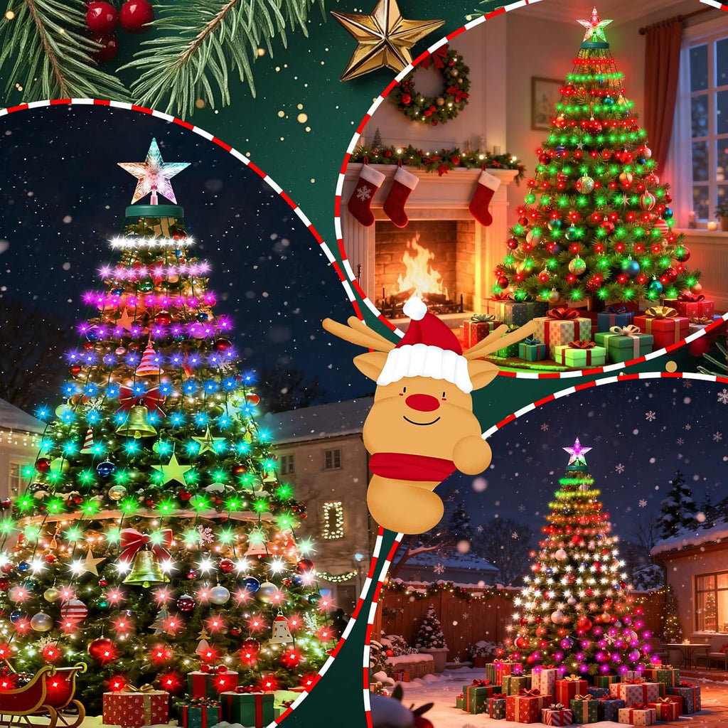 Smart Valentine's Day Lights with Star Topper, APP Control Music Sync Color Changing RGB Christmas String Lights, Cascading Twinkle Lights for Indoor Outdoor Xmas Tree Decorations