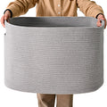 ICERZCZ Large Grey Storage Basket, Blanket Baskets for Living Room, Large Toy Basket for Storage, Woven Cotton Rope Baskets for Blankets, Clothes, Shoes, Books, Grey, 25”x16”x16” (105L)