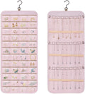 Dynoro Double-Sided Hanging Jewelry Organizer, Large Pink Storage Roll for Earrings, Necklaces, Rings, 48 Pockets 21 Hooks, Durable Oxford Fabric for Closet, Wall, Door, 1 piece, Jewelry Not Included