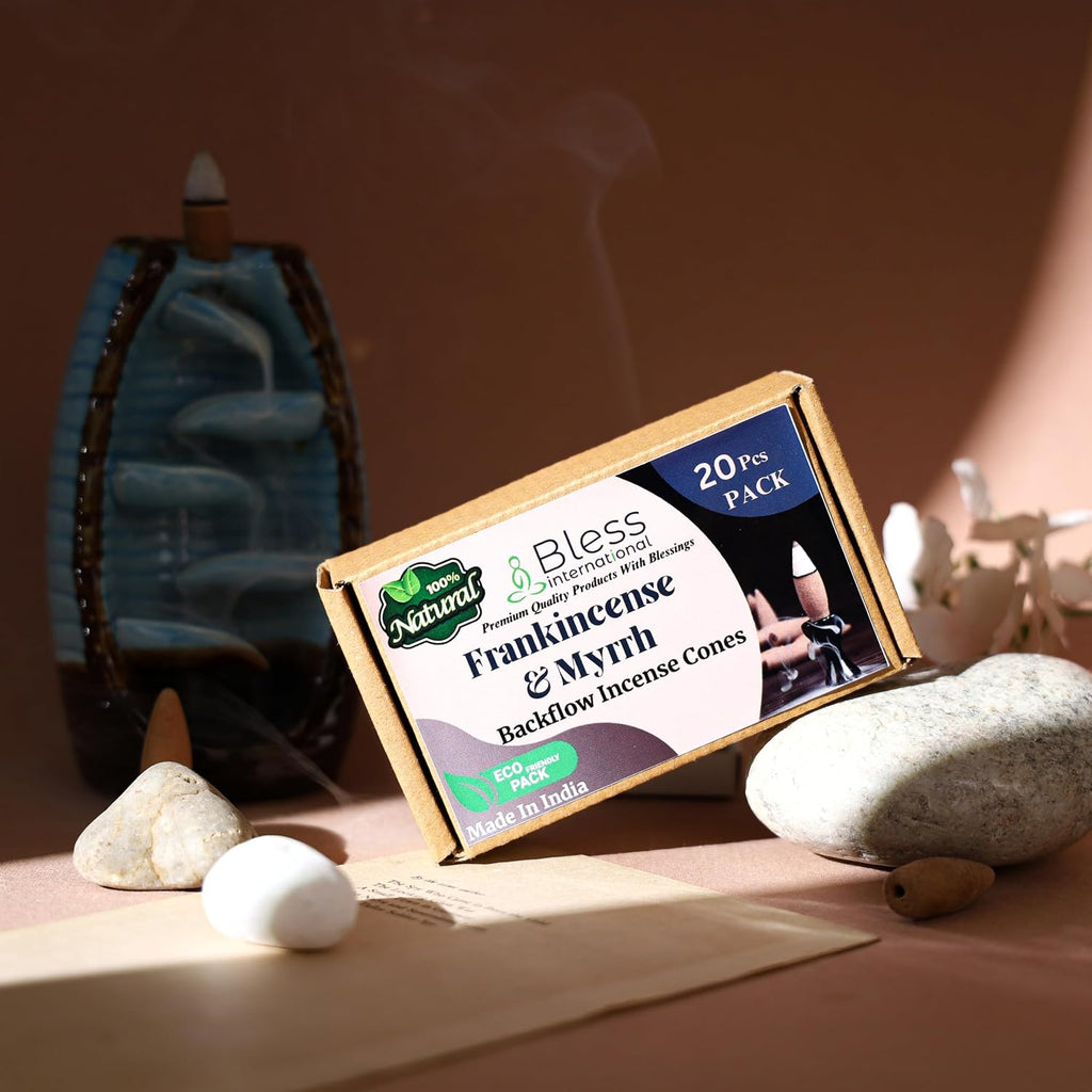 Bless-International Frankincense-and-Myrrh-100%-Natural-Incense-Backflow-Cones-for-Waterfall Handmade-Organic-Chemicals-Free for-Purification-Relaxation-Positivity-Meditation The-Best-scents-20-Count